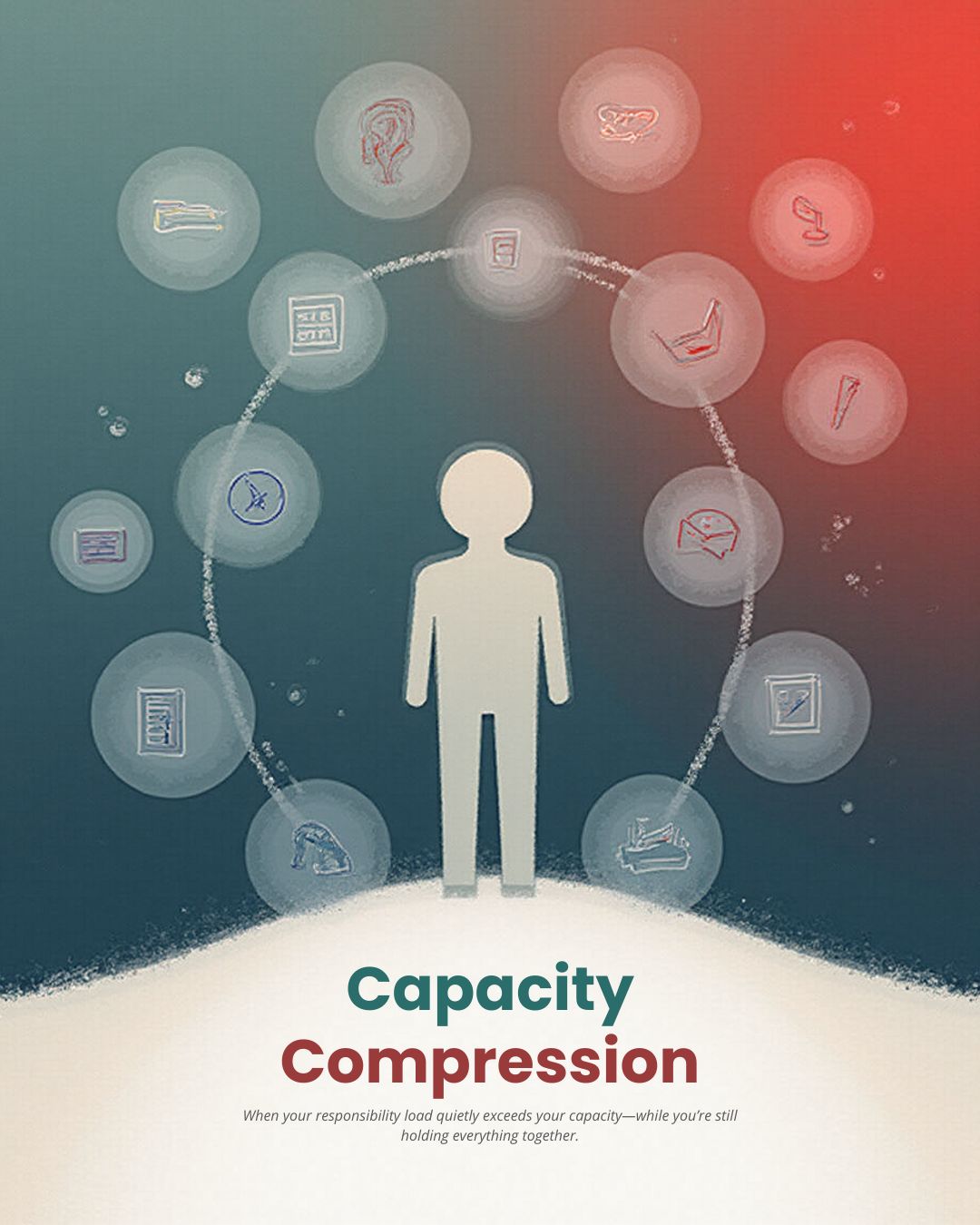 Capacity Compression illustration showing responsibilities pressing inward toward one person